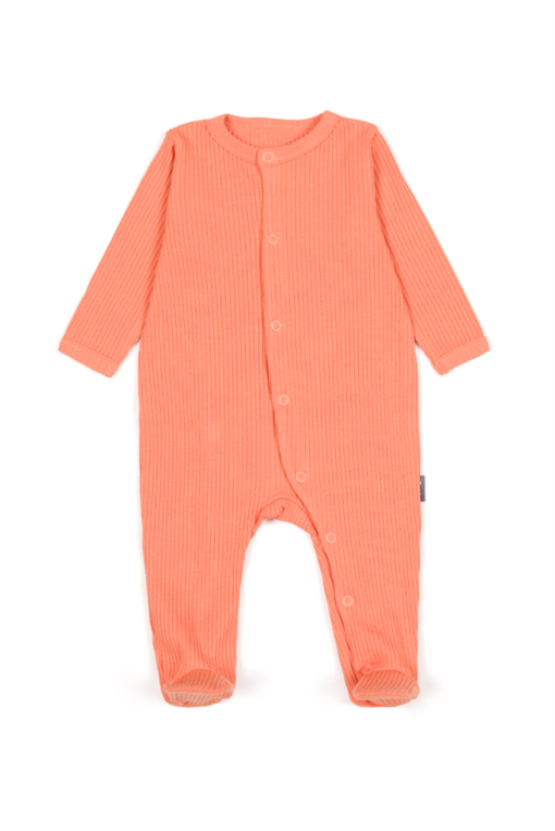 Pajacyk dla niemowląt z prążkowanej bawełny organicznej - pomarańczowy